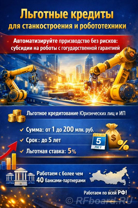 Льготные кредиты для Станкостроения и Робототехники по РФ. Автоматизир ...