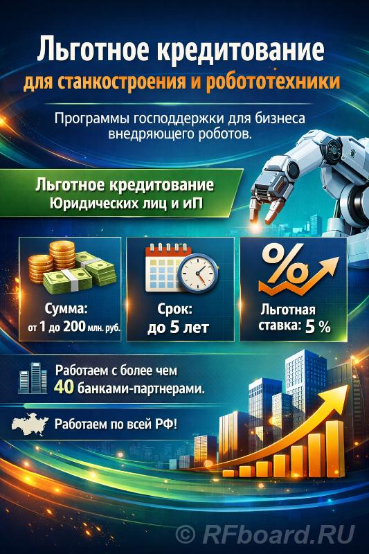 Льготные кредиты для Станкостроения и Робототехники по РФ. Программы г ....  Москва